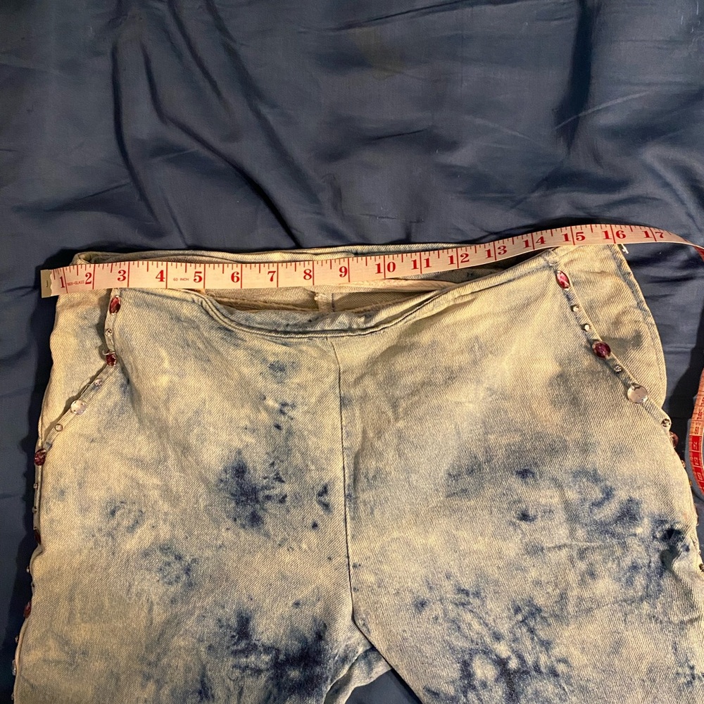 Blue Denim Tie-Dye Pants with Side zip